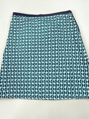 Boden Blue Geometric A-Line Skirt Size 10R Preppy Cotton Summer